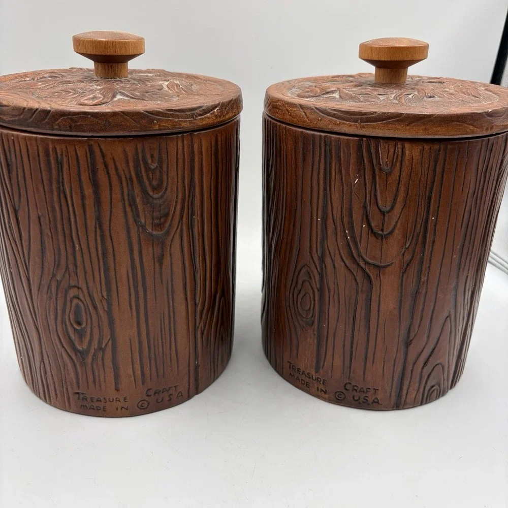 Vtg 1970's Woodsy Owl  Stump Canisters Treasure Craft USA Set of 3‎ MCM Rare HTF